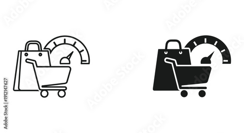 Shopping Cart with Speedometer Gauge Vector Illustration Flat Design