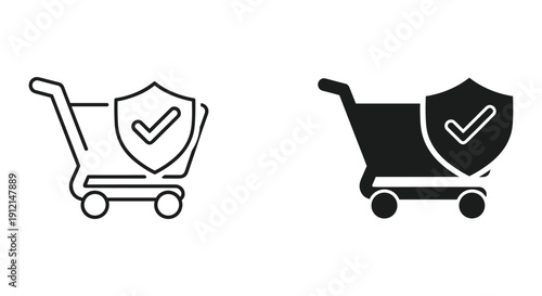 Shopping cart security check approval vector illustration flat design