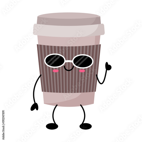 Vector illustration of cute takeaway coffee cup with sunglasses.