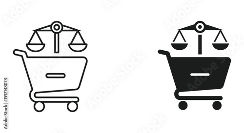 Justice and shopping balance scales vector illustration flat design