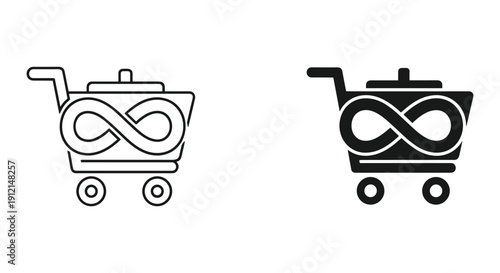 Shopping cart with infinity symbol logo vector illustration flat design