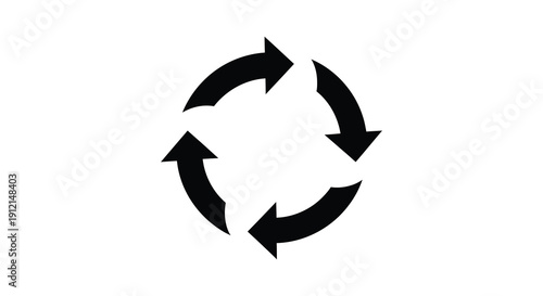 A simple graphic depicts a circular arrangement of four black arrows each pointing clockwise representing a continuous process