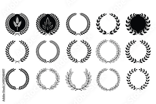 Collection of black laurel wreath frames on white background vector illustration