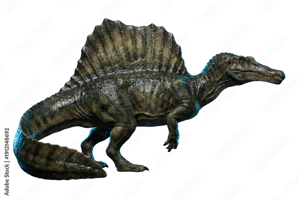 Fototapeta premium Spinosaurus dinosaur with sail back isolated. Aquatic carnivore side view.