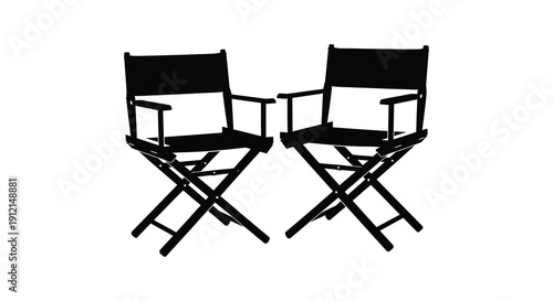 Two black director s chairs are positioned facing each other silhouetted against a stark white background high quality professional detailed