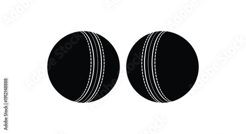 A minimalistic black and white illustration depicts two cricket balls positioned closely together on a white background high quality professional detailed