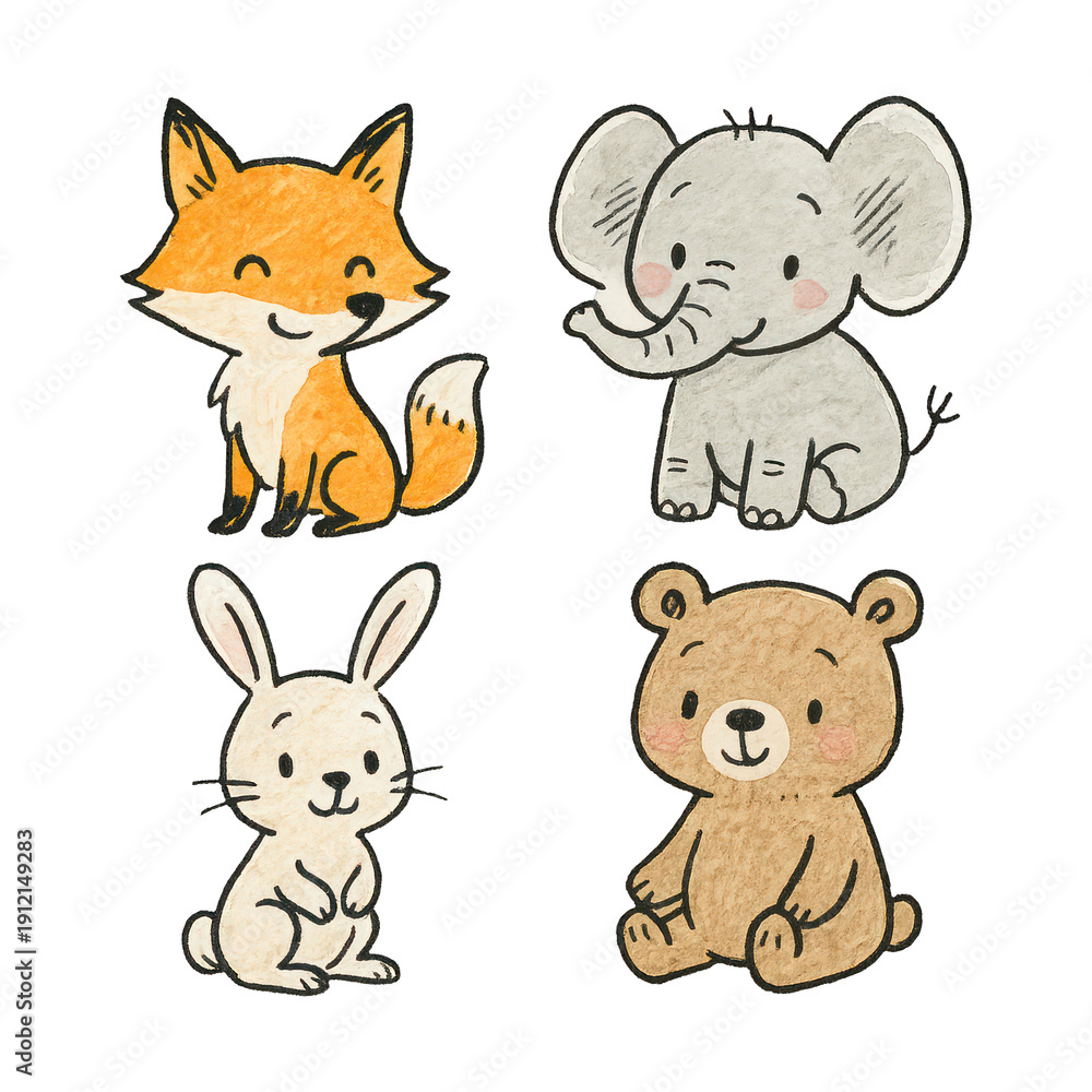 Obraz premium PNG Cute animal illustration collection.