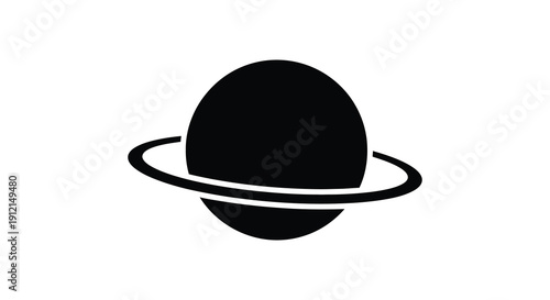 A minimalist depiction of saturn showing the planet s spherical shape and prominent ring system in black high quality professional