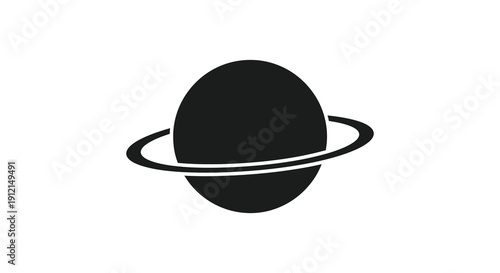 A minimalist black and white depiction of saturn featuring its prominent rings and spherical shape against a white background high quality
