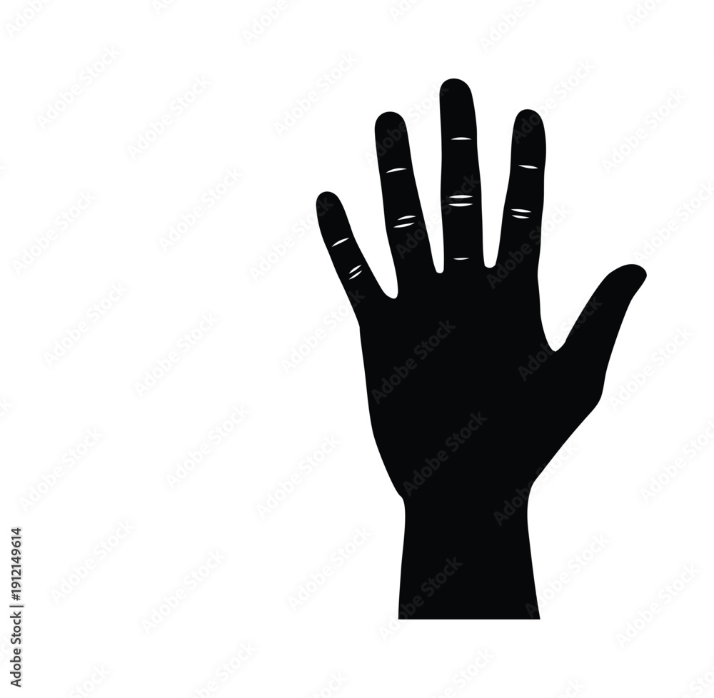 Obraz premium Black silhouette of a open hand with five fingers