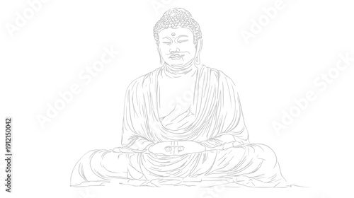 Line art drawing of a meditating spiritual figure in lotus pose, embodying peace, wisdom, and enlightenment in a serene sketch.