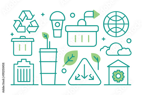zero waste set of web icons in line style
