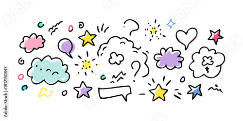 A vibrant collection of diverse speech bubbles and thought clouds in various shapes and colors Vector