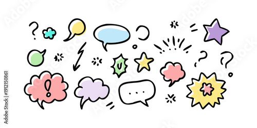 A colorful array of speech bubbles and thought clouds with various symbols and shapes Vector