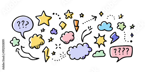 A vibrant illustration of various colorful speech bubbles and thought clouds Vector