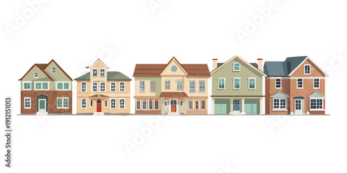 A charming row of colorful houses with unique architectural styles Vector