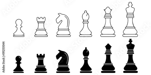 Transparent PNG available
Chess icons set, board, pieces, timer and strategy symbols, black silhouette vector collection isolated on white