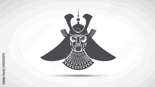 Stylized Japanese Samurai Warrior Helmet (Kabuto) and Mask (Menpo) Illustration - Ancient Culture Symbol