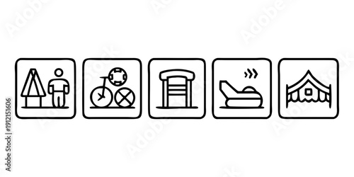 Icons representing various activities and facilities for outdoor recreation and relaxation Vector