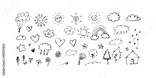 Diverse collection of weather and nature icons in a variety of shapes and sizes Vector
