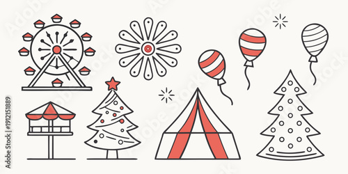 A delightful illustration of various winter and holiday-themed objects Vector