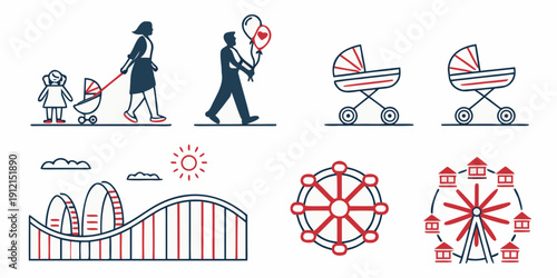 A diverse group of people enjoying various activities and attractions at a fair. Vector