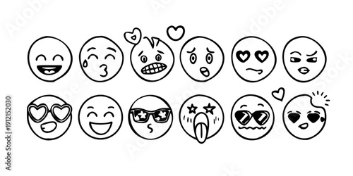 A diverse collection of emojis expressing various emotions and activities. Vector