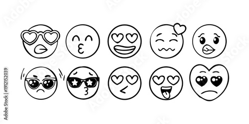 A collection of diverse emoticons expressing various emotions and styles Vector
