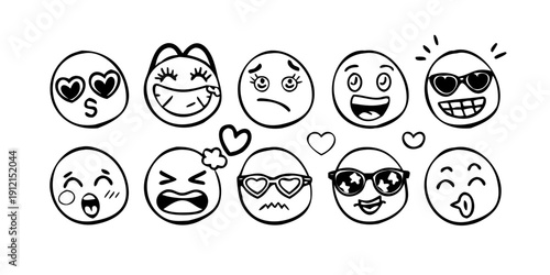 A diverse collection of expressive cartoon faces showcasing various emotions and reactions Vector