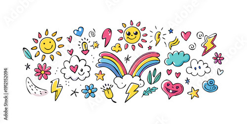 A vibrant and colorful array of abstract shapes and patterns in a playful arrangement Vector