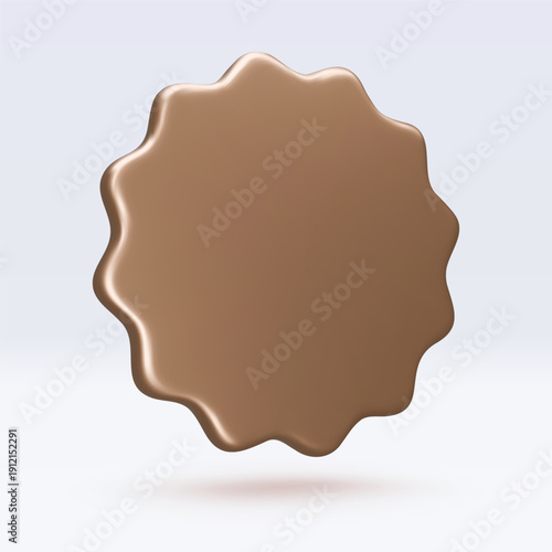 Golden sticker, badge mockup. Blank labels of gold circle shapes with wavy edge. Vector isolated on white. Copy space. Stickers or patches for preview tags, labels, design, presentation, adv