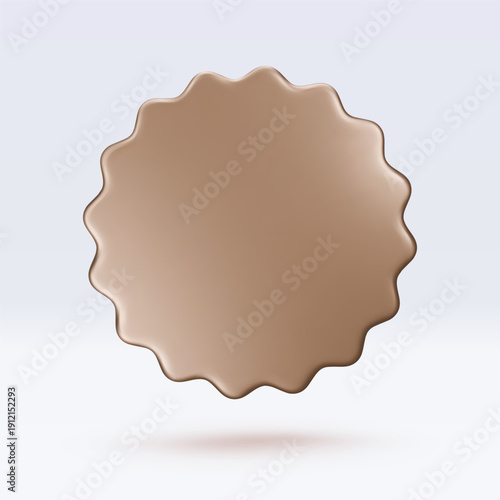 Golden sticker, badge mockup. Blank labels of gold circle shapes with wavy edge. Vector isolated on white. Copy space. Stickers or patches for preview tags, labels, design, presentation, adv