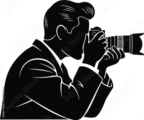 Silhouette of a photographer taking a picture with a professional camera