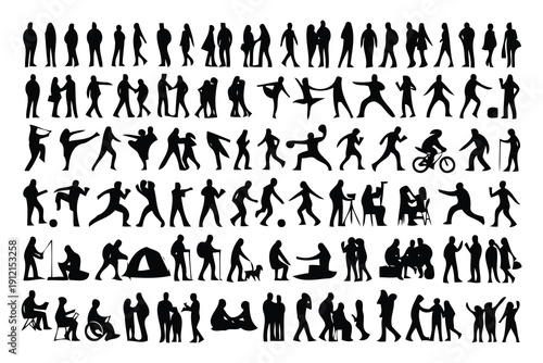 collection of human silhouettes in various poses
