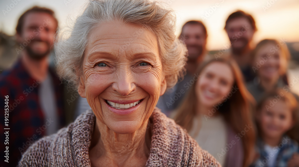 Fototapeta premium Generations United: Joyful Family Bonding at Sunset, a Heartwarming Outdoor Moment