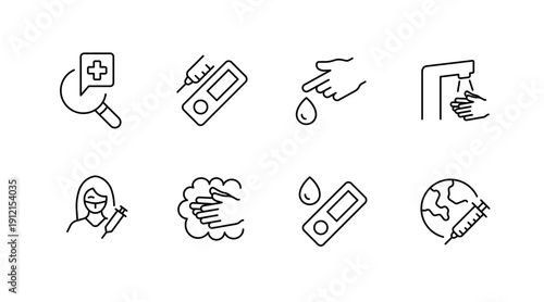 Healthcare and hygiene icons for covid-19 prevention
