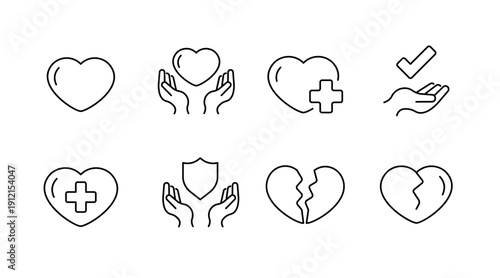 Heart and hands: health, care, protection, and healing icons
