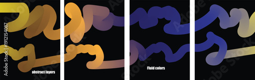 Vibrant abstract art with yellow orange blue and purple swirls on black background