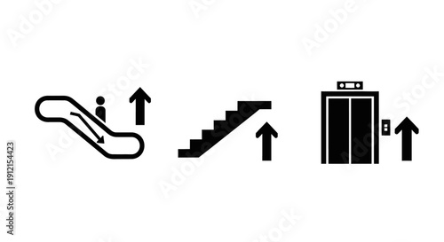 Simple icons representing different ways to ascend in a building.