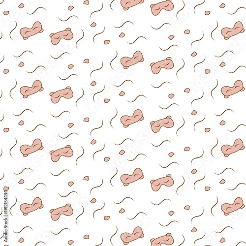 Seamless baby sleep mask pattern with cute bear eye mask, nursery background, kids textile design