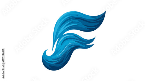 Stylized blue F letter formed by flowing wavy lines, elegant graphic design element, modern initial concept on white background.