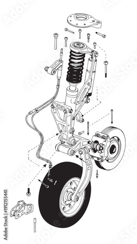 Exploded view diagram of motorcycle engine assembly with wheel and components.