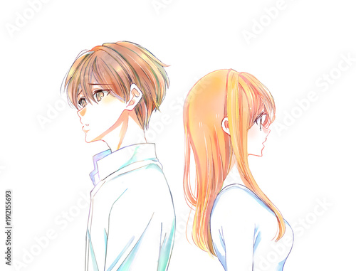 ネガティブな表情の背中合わせの男女　