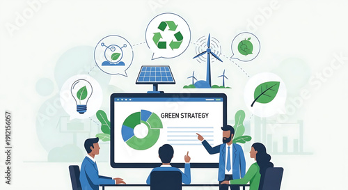 Green strategy meeting for sustainable business growth with renewables