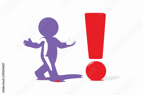 purple man throws hands up exclamation point