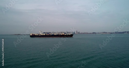 Wallpaper Mural Cargo Ship Departing San Francisco Bay with City Skyline Torontodigital.ca