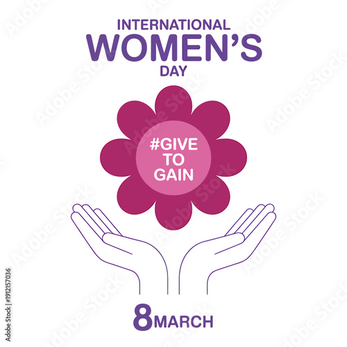 International Womens Day celebration with purple flower and hands  GIVE TO GAIN