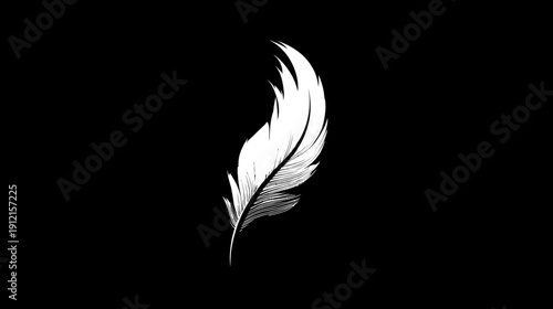 Elegant White Feather on a Dark Black Background. Soft, Graceful, and Minimalist Design, Representing Lightness and Purity.