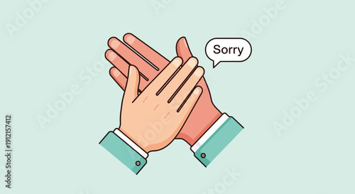 Hands clapping together illustration with sorry speech bubble simple design