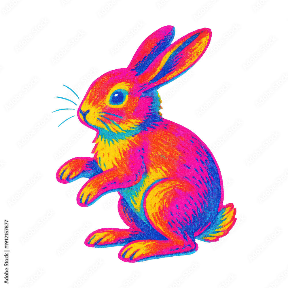 Fototapeta premium PNG Vibrant neon rabbit illustration